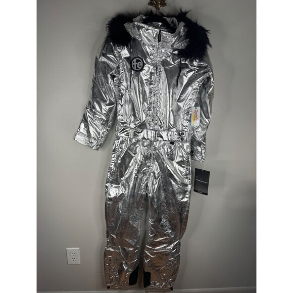 NWT Tipsy Elves Sleek Silver Bullet Ski Suit Snow Fur Trim Hood New Size M - Picture 4 of 8
